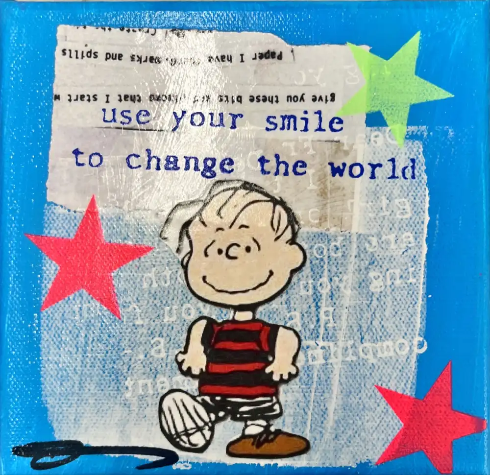 Little Icons von Anna Flores – Handsignierte Kunst-Unikat auf Leinwand "Linus - Smile"