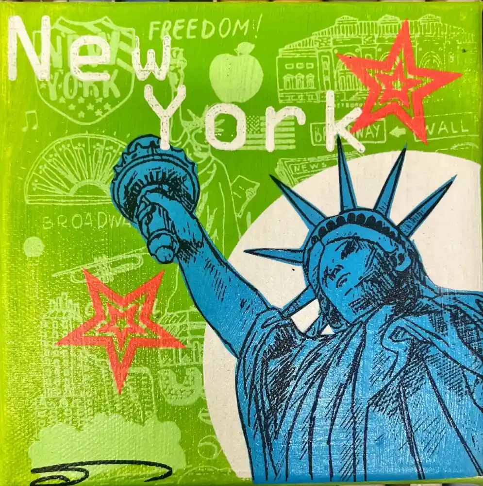 Little Icons von Anna Flores – Handsignierte Kunst-Unikat auf Leinwand "New York"