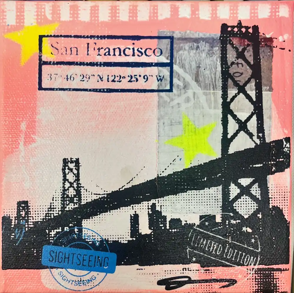 Little Icons von Anna Flores – Handsignierte Kunst-Unikat auf Leinwand "San Francisco"