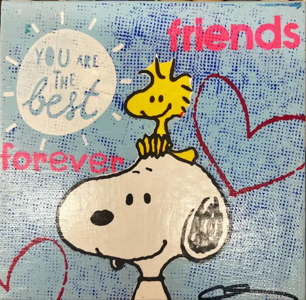 Little Icons von Anna Flores – Handsignierte Kunst-Unikat auf Leinwand "Snoppy Friends"
