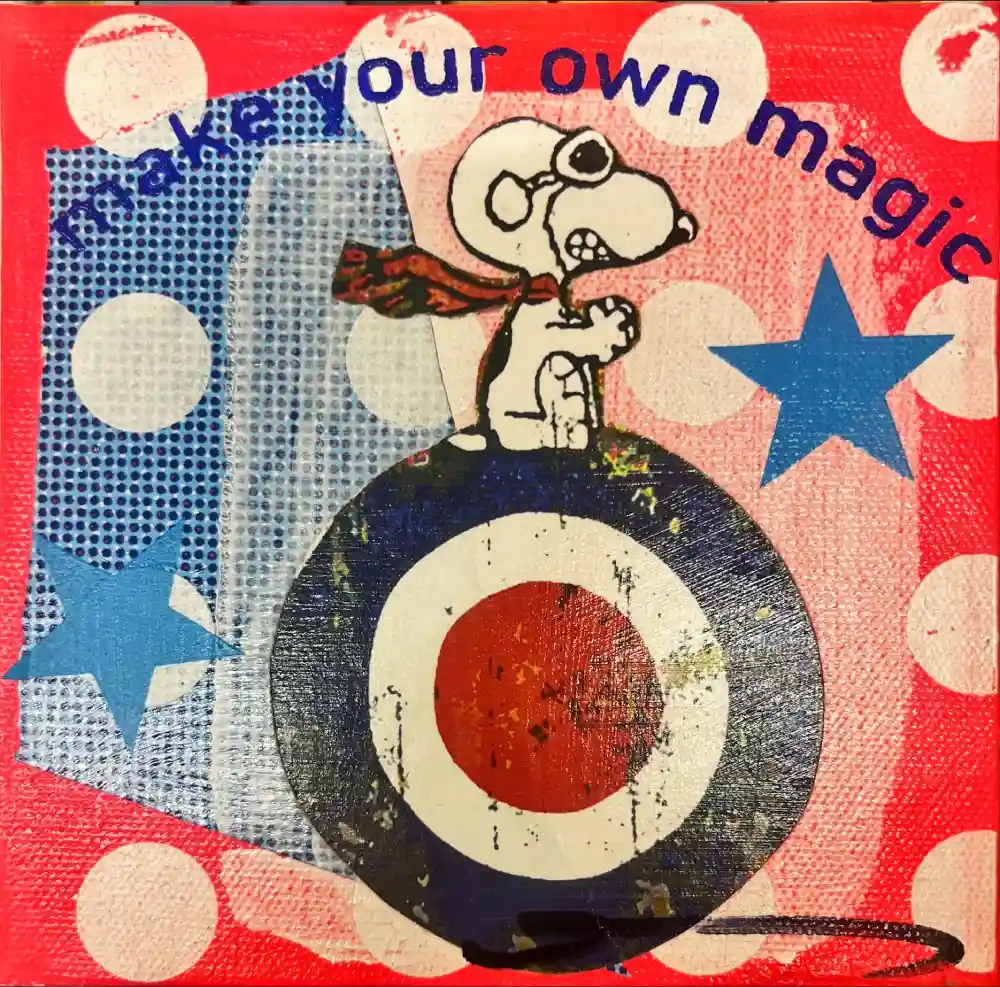 Little Icons von Anna Flores – Handsignierte Kunst-Unikat auf Leinwand "Snoopy Magic"