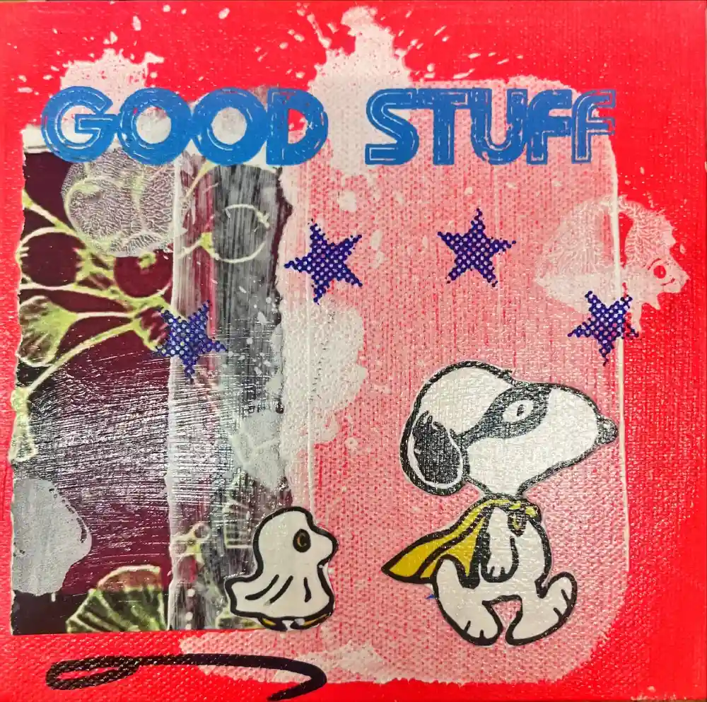 Little Icons von Anna Flores – Handsignierte Kunst-Unikat auf Leinwand "Snoopy Good Stuff"