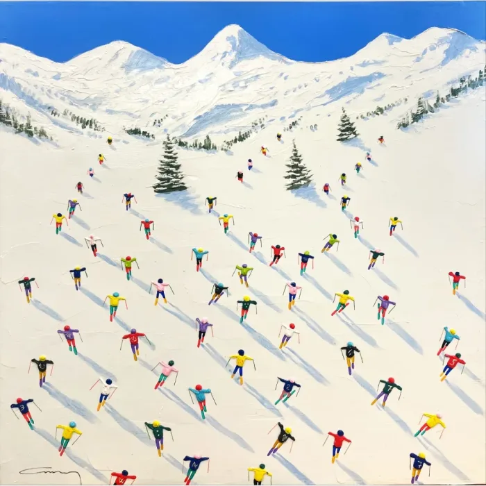Casimiro – Original Gemälde Skifahrer in den Bergen