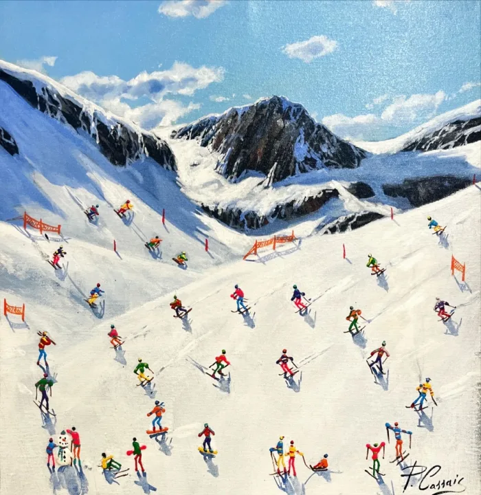 Paola Cassais – Original Gemälde Skifahrer in den Alpen